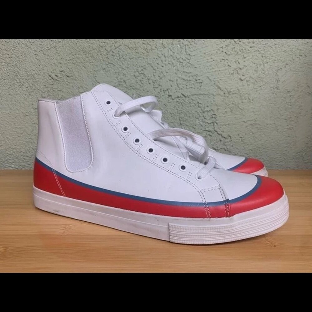Size 12 - Umbro by Kim Jones Stripe Hi‎ Leather-A White Red Athletic Sneakers